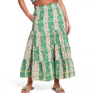 Rhode + Target - NWT -Mixed Whimsical Floral & Stripe Print Midi Skirt